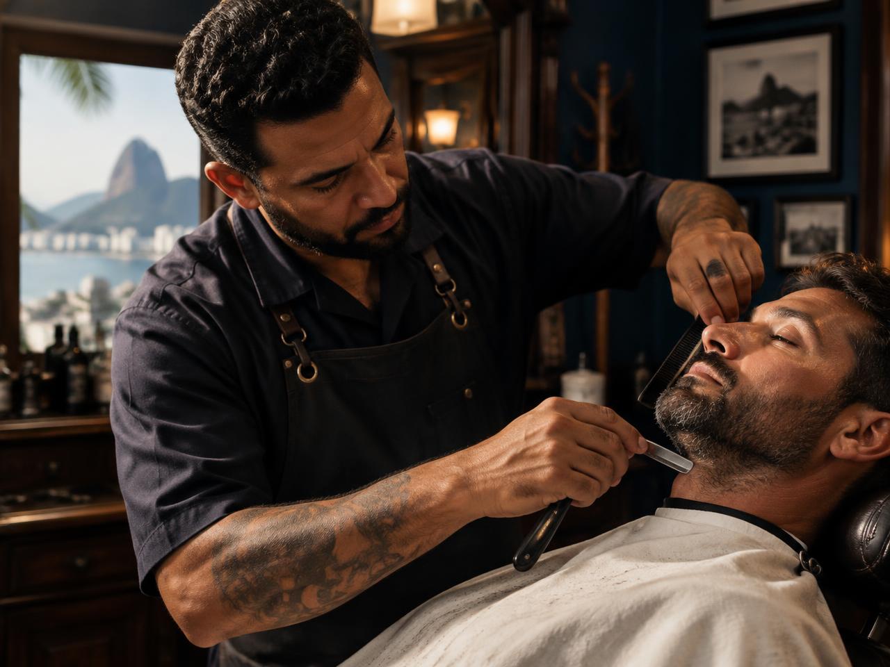 Barbeiro atendendo cliente em barbearia