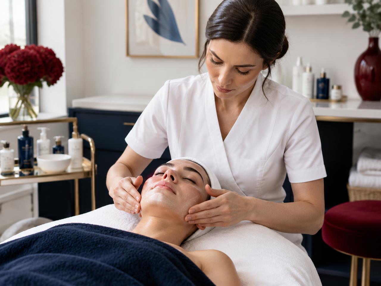 Esteticista realizando tratamento facial